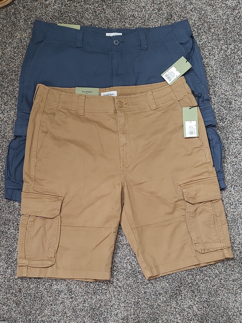 Lot of 2: NWT Goodfellow & Co Men's Cargo Shorts in Tan and Navy